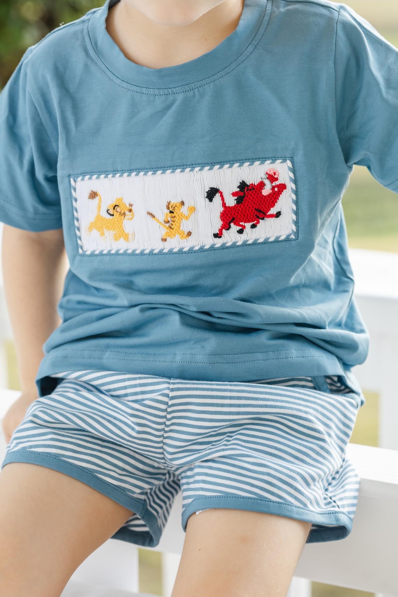 Lion Friend Smocked Boy Short Set
