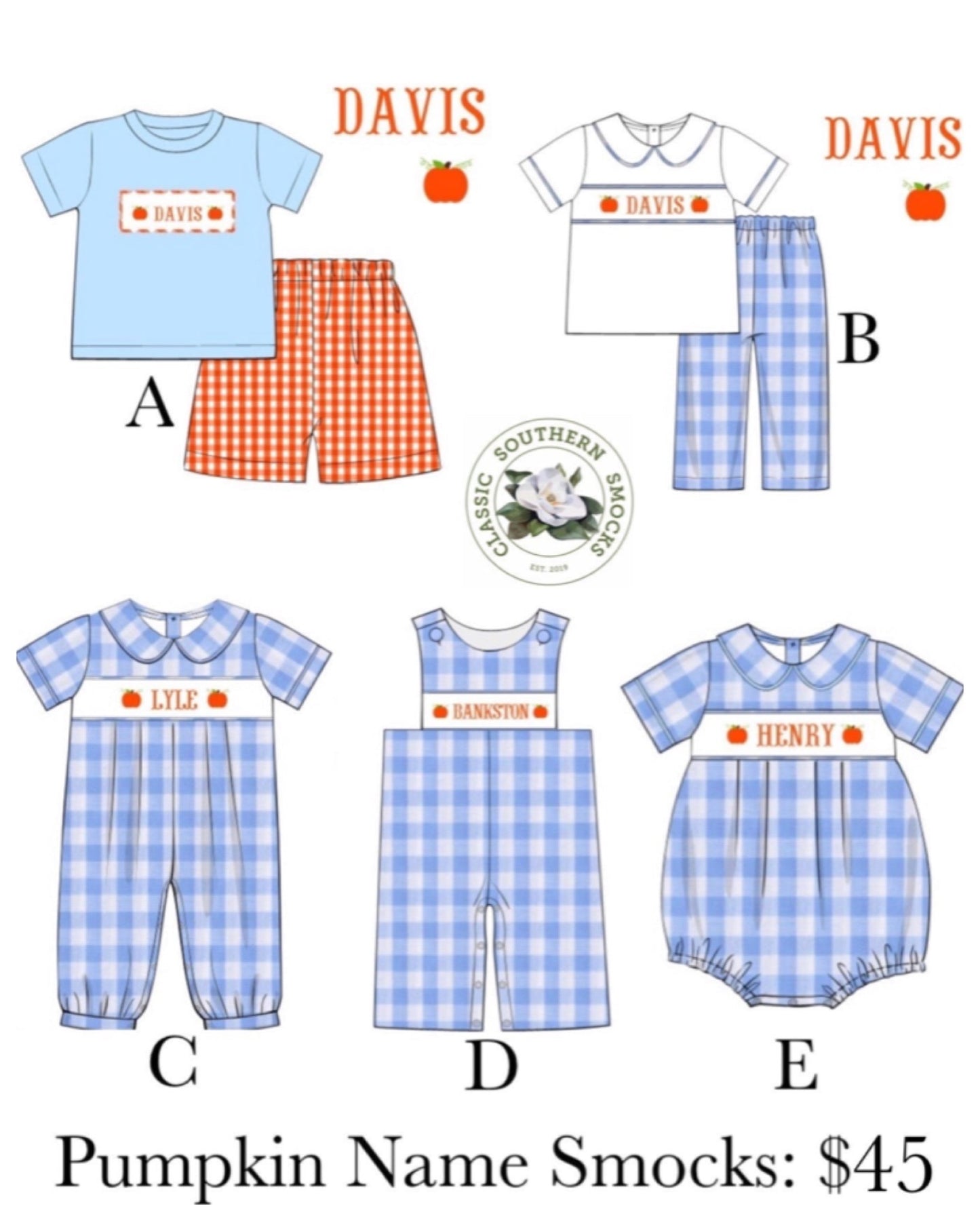 PO74 Boy Pumpkin Name Smocks