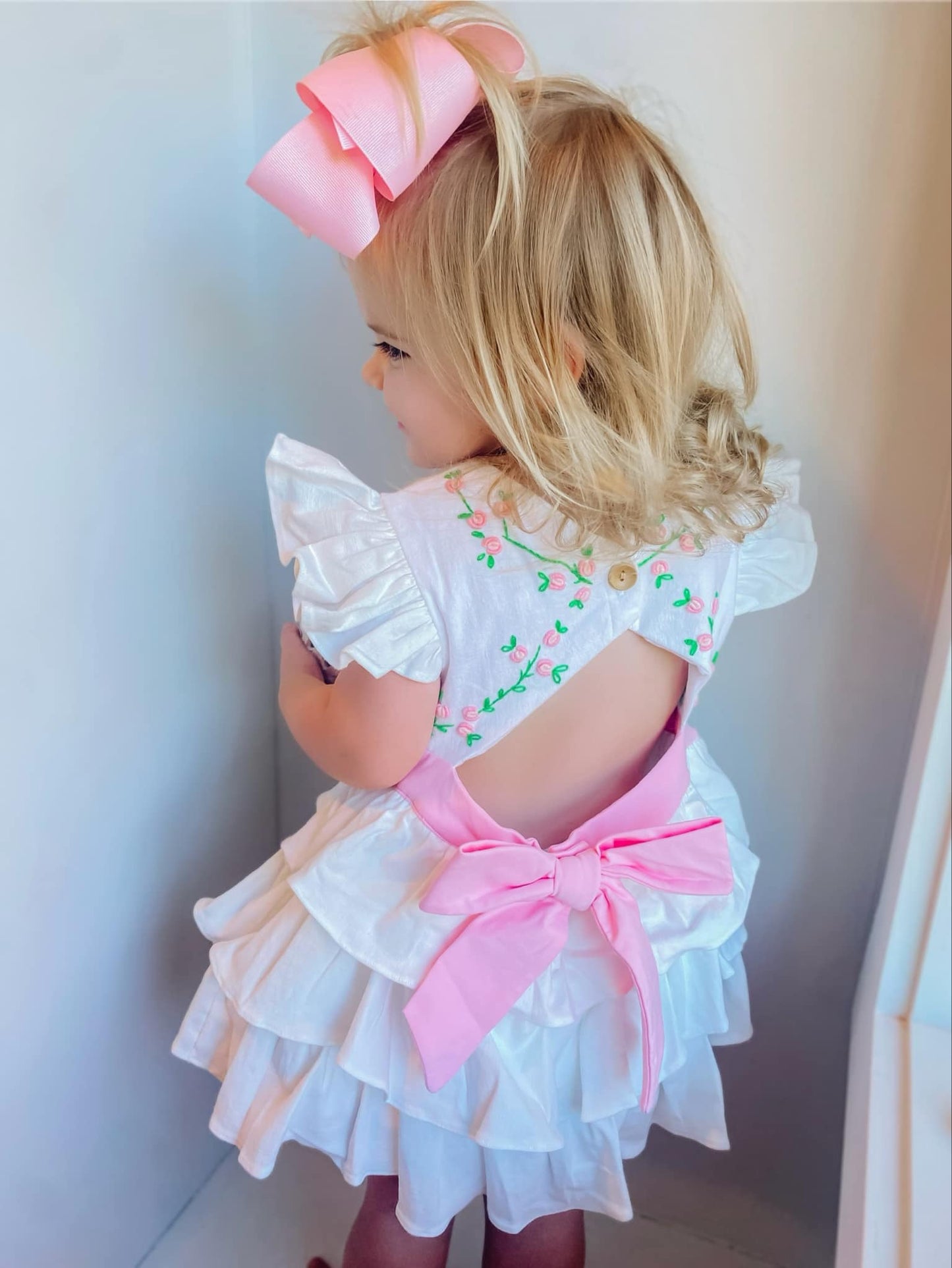 Embroidered Flowers Linen Skirted Bubble