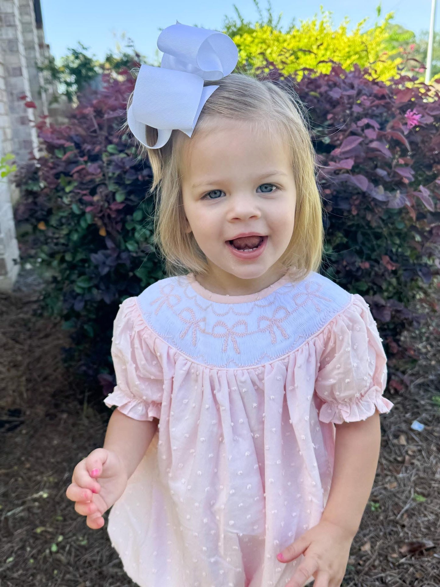 Smocked Pink Bow Bubble
