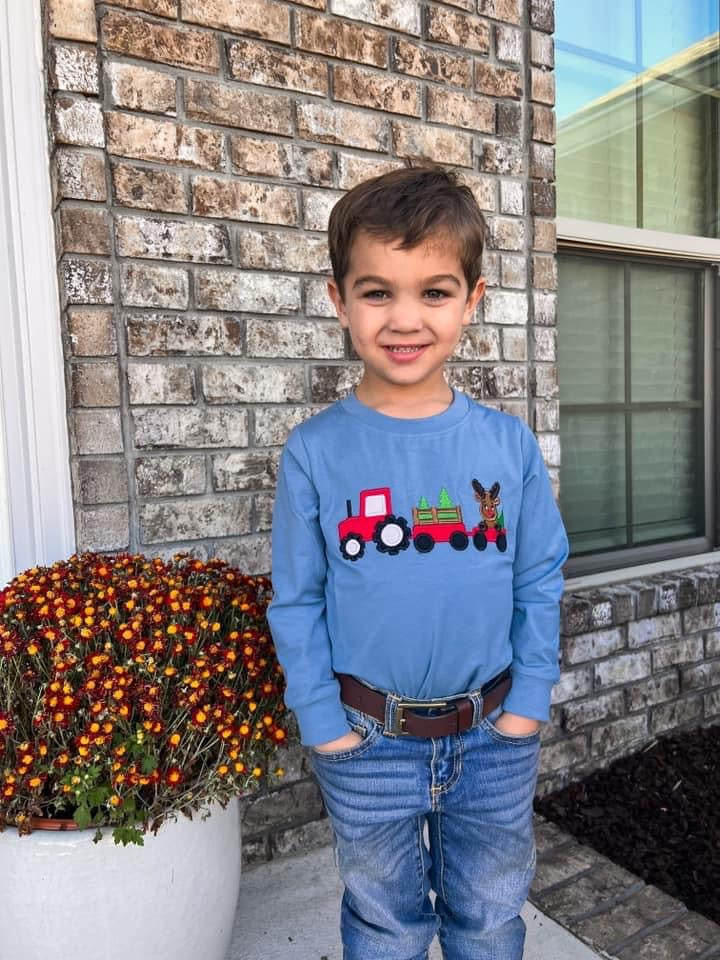 Slate Christmas Tree Wagon Applique Shirt