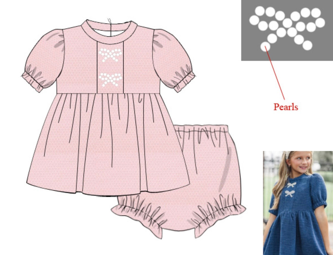 Pearl Bows On Pink Bloomer Set