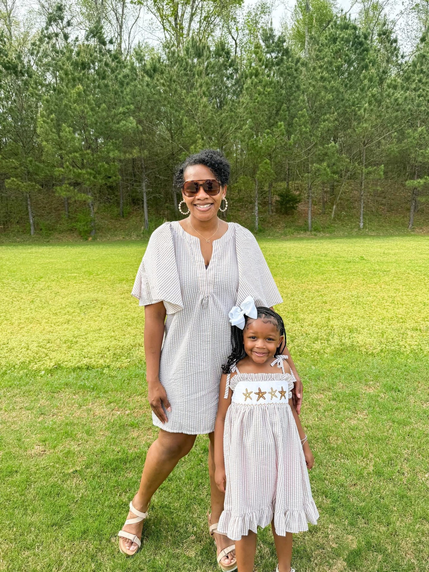 Brown Seersucker Mom Dress- Match to Starfish Outfits