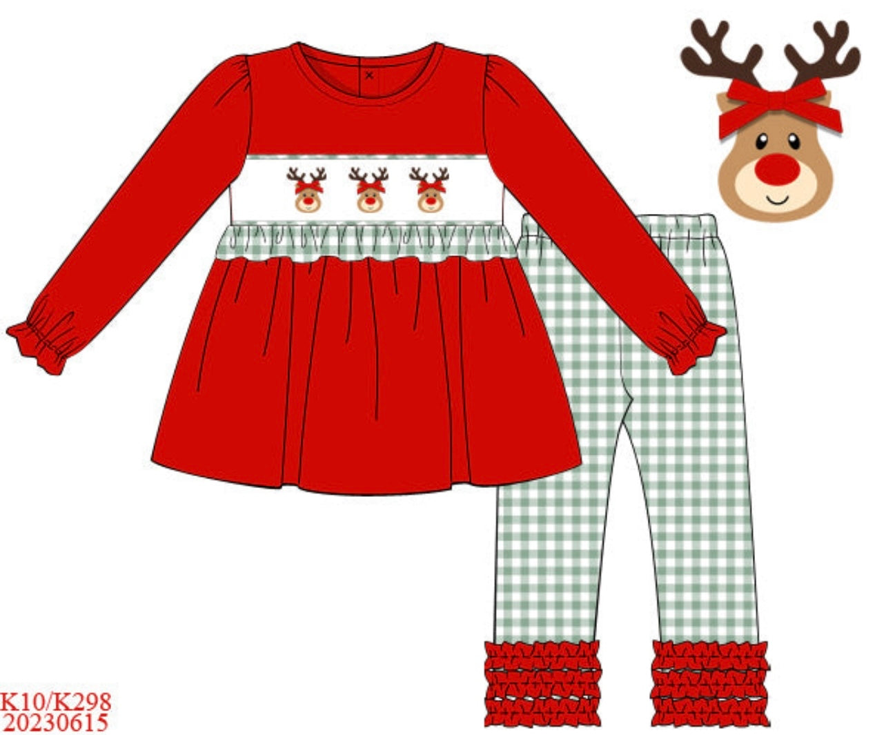 Smocked Reindeer Girl Pant Set