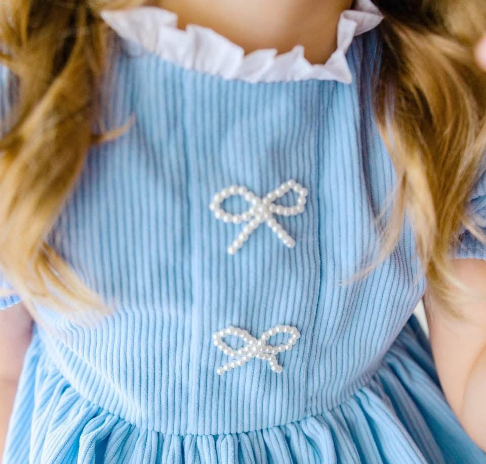 Pearl Bows on Blue Bloomer Set