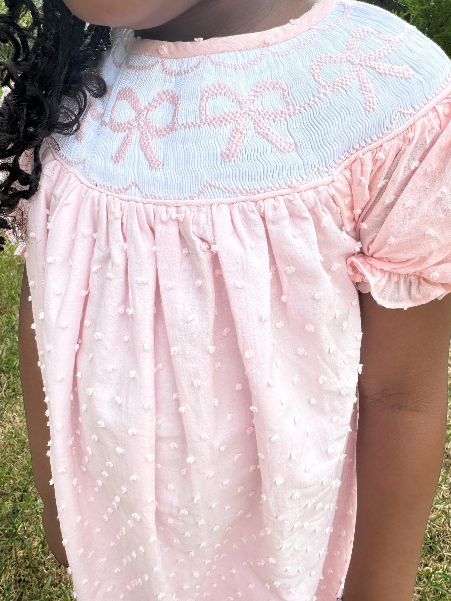 Smocked Pink Bow Bishop Dress