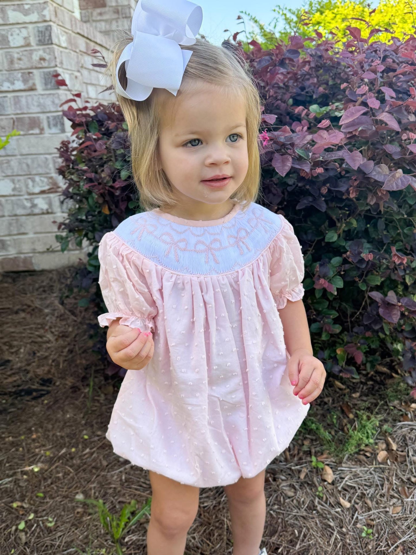 Smocked Pink Bow Bubble