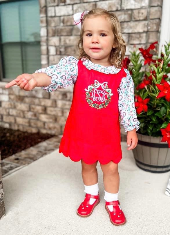 Red Embroidered Wreath Jumper with Holly Peter Pan Shirt