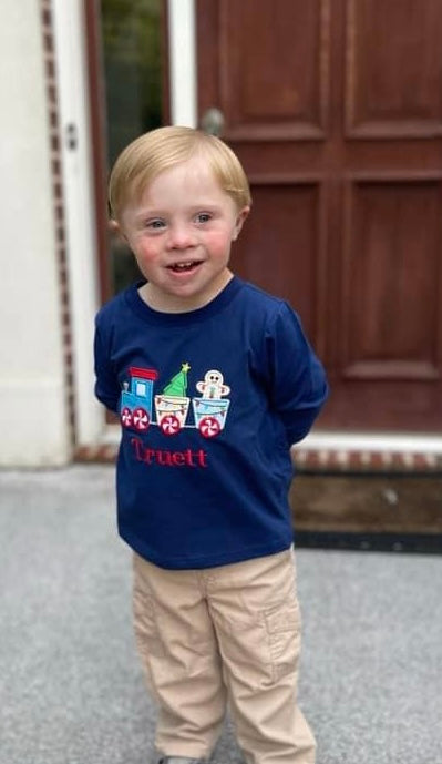 Boy Christmas Train Applique Shirt