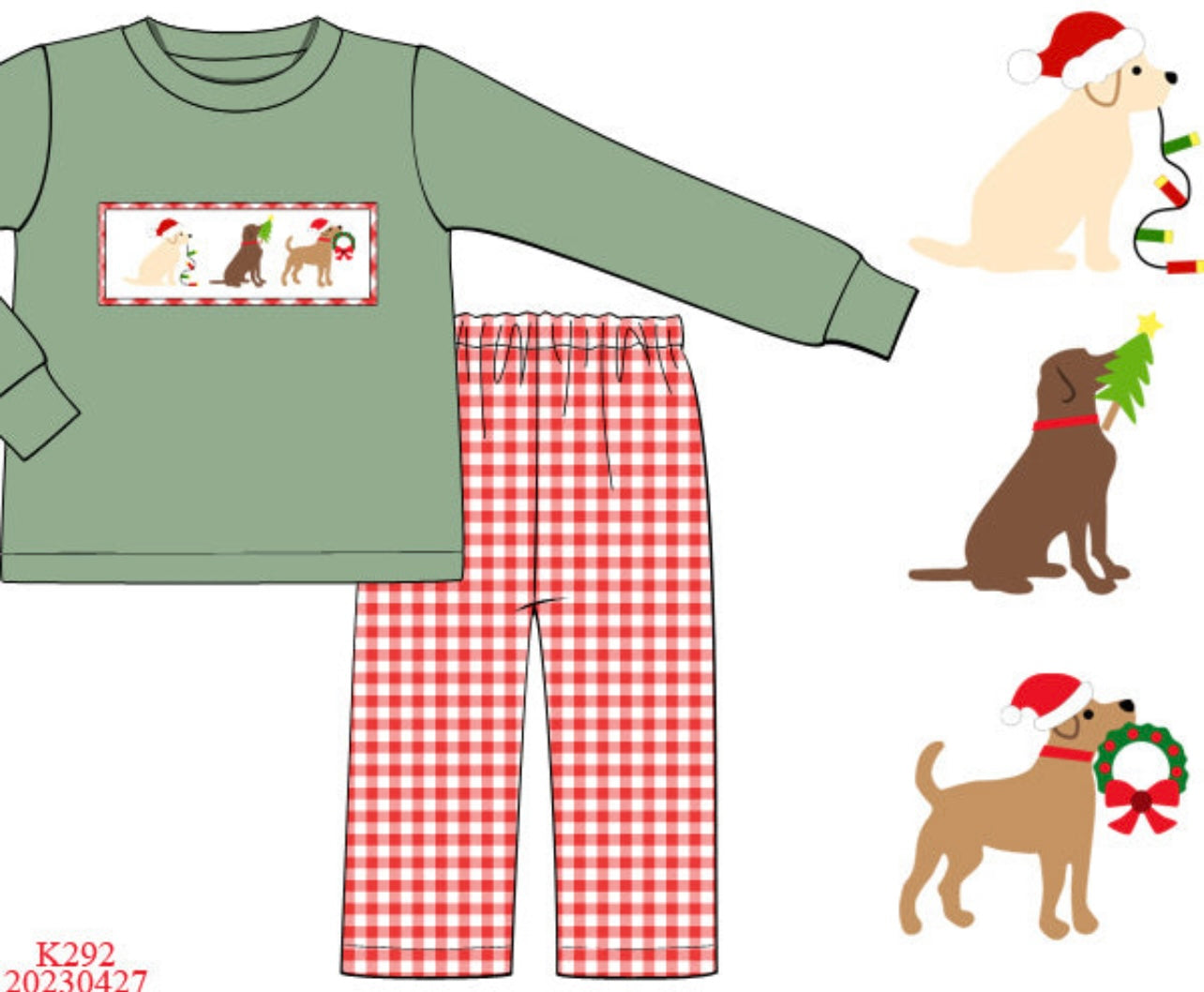 Smocked Christmas Lab Boy Pant Set