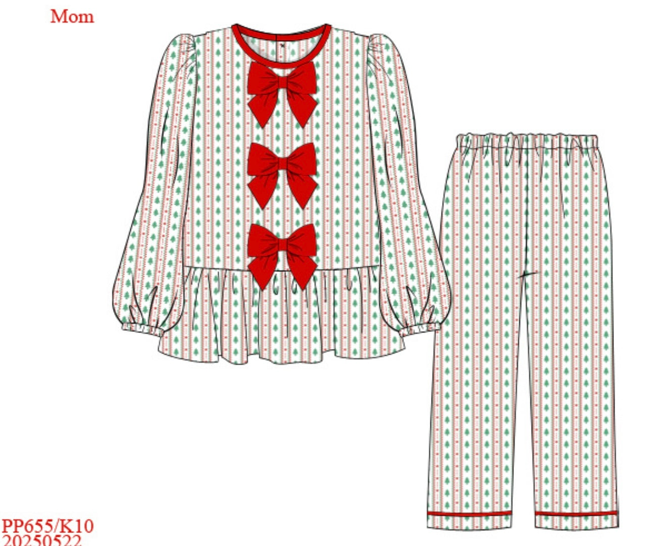 Tree Stripe Bow Mom Two Piece Classic Cozy
