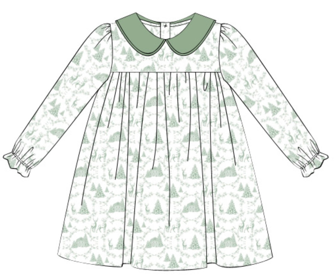 Christmas Toile Peter Pan Collared Dress