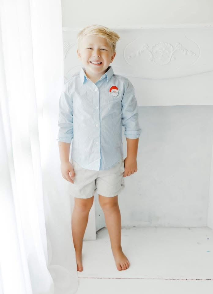 Embroidered Santa Button Down Shirt