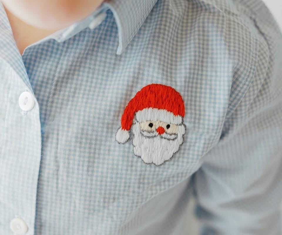 Embroidered Santa Button Down Shirt