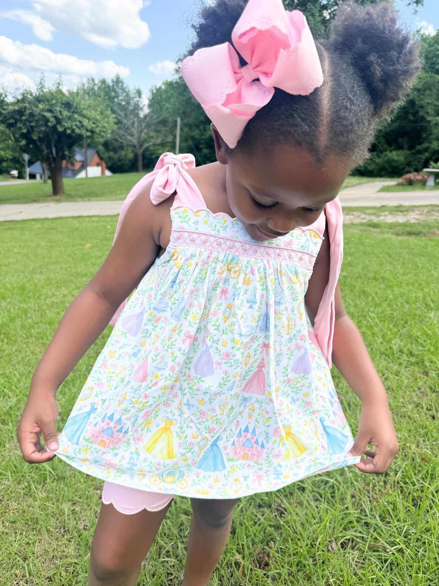 Custom Princess Print Smocked Short Set