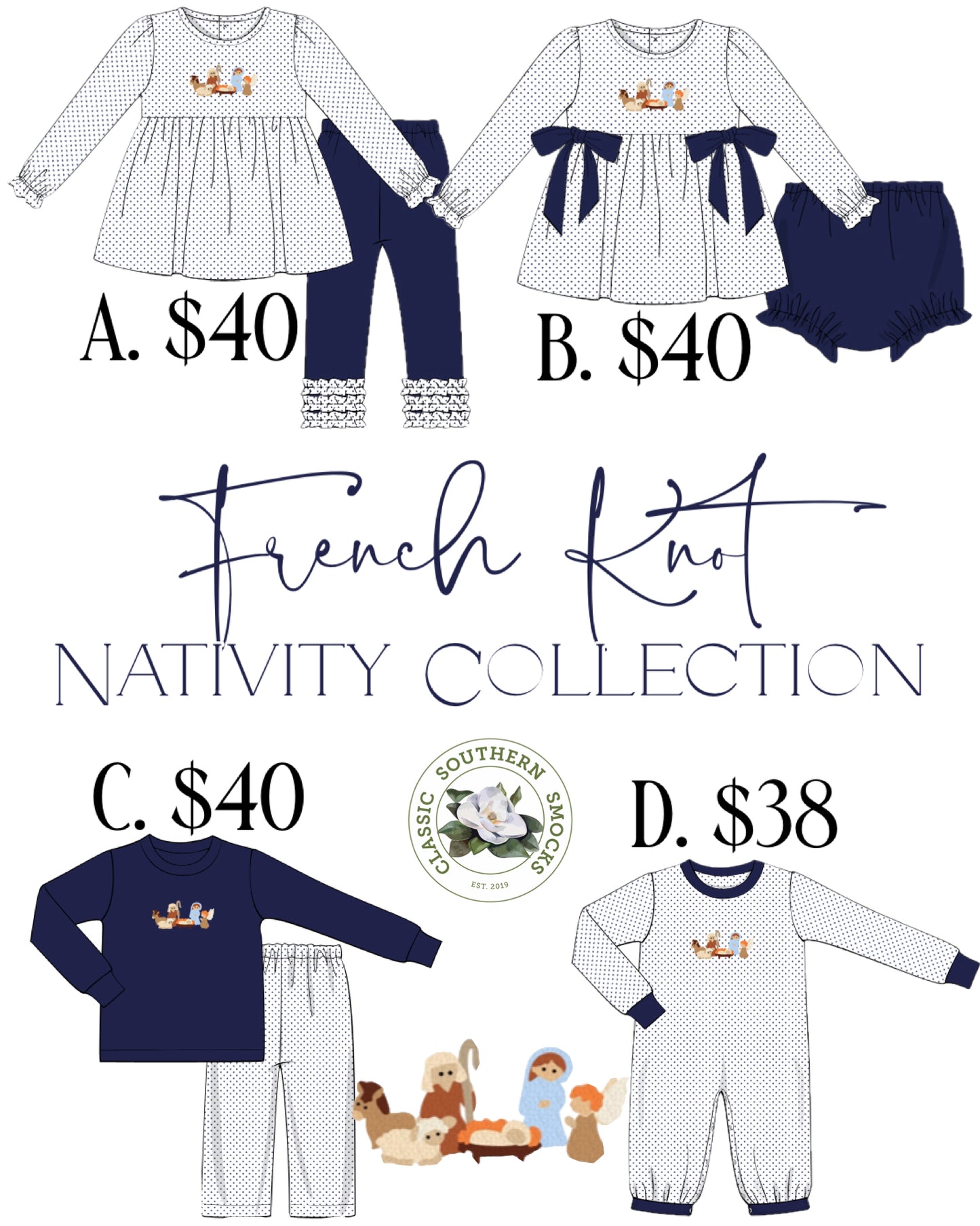 PO90 French Knot Nativity Collection