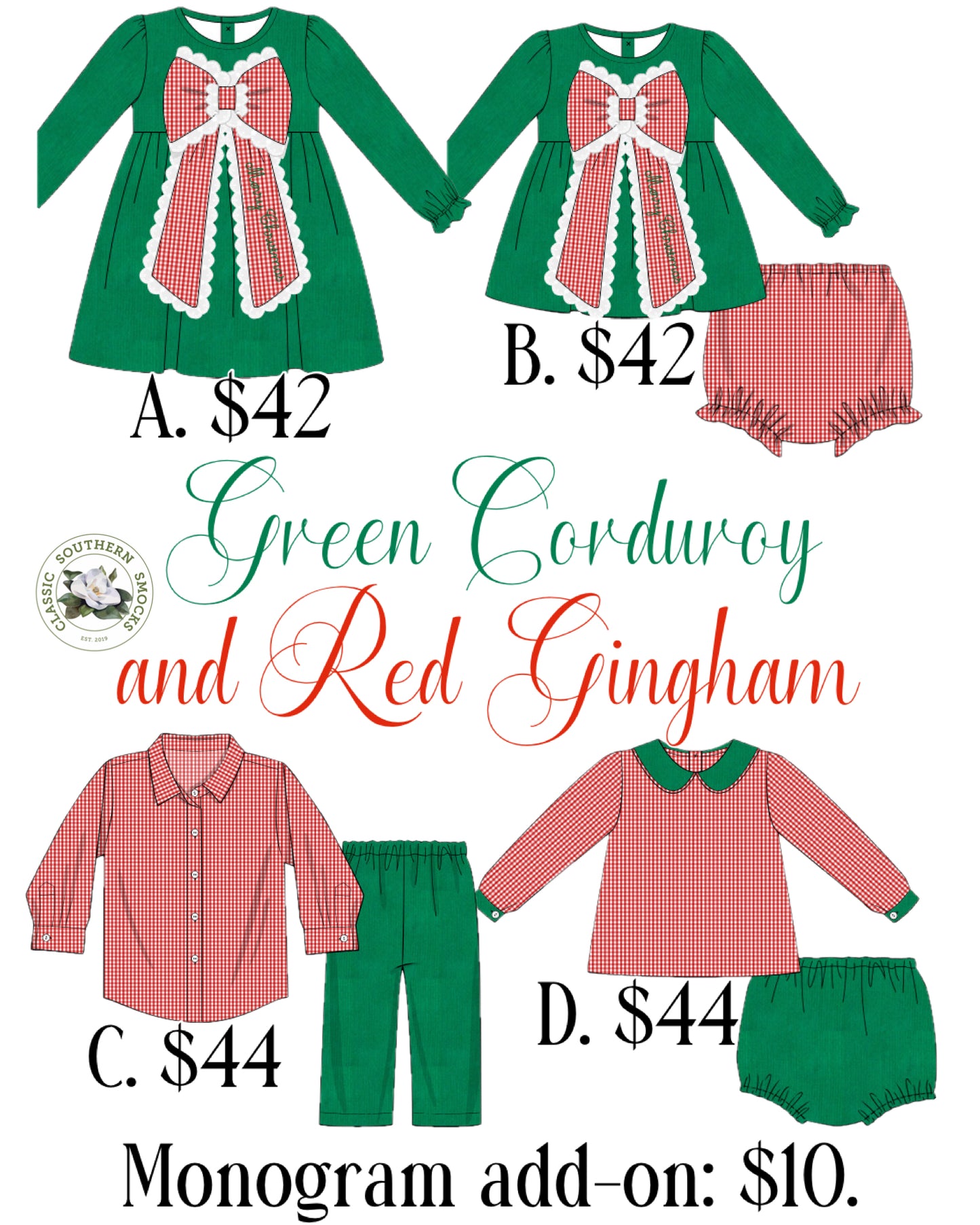 PO91 Green Corduroy and Red Gingham Collection