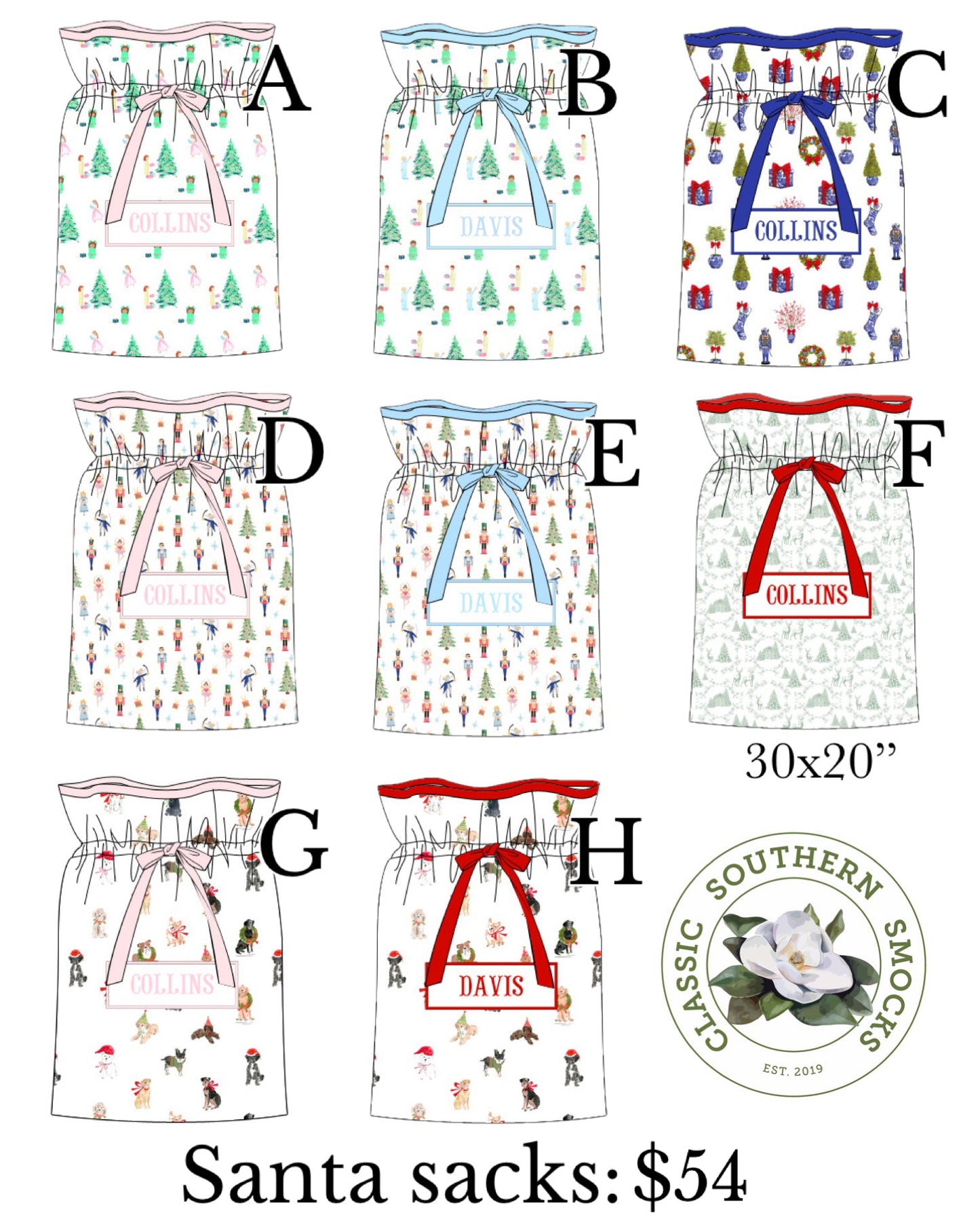 PO91 Name Smock Santa Sacks