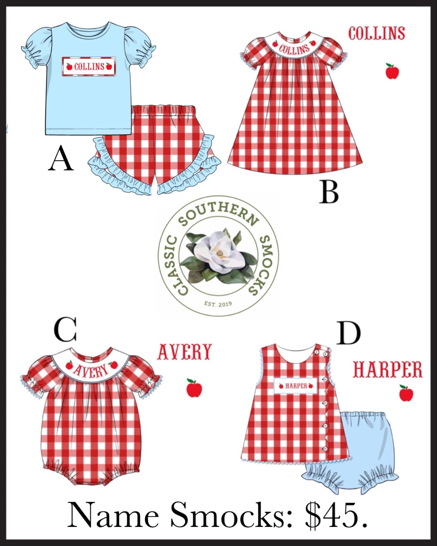 Apple Girl Name Smock Collection