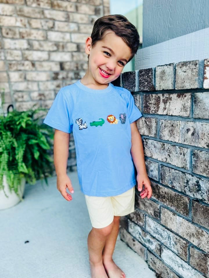French Knot Zoo Animals Boy Short Set