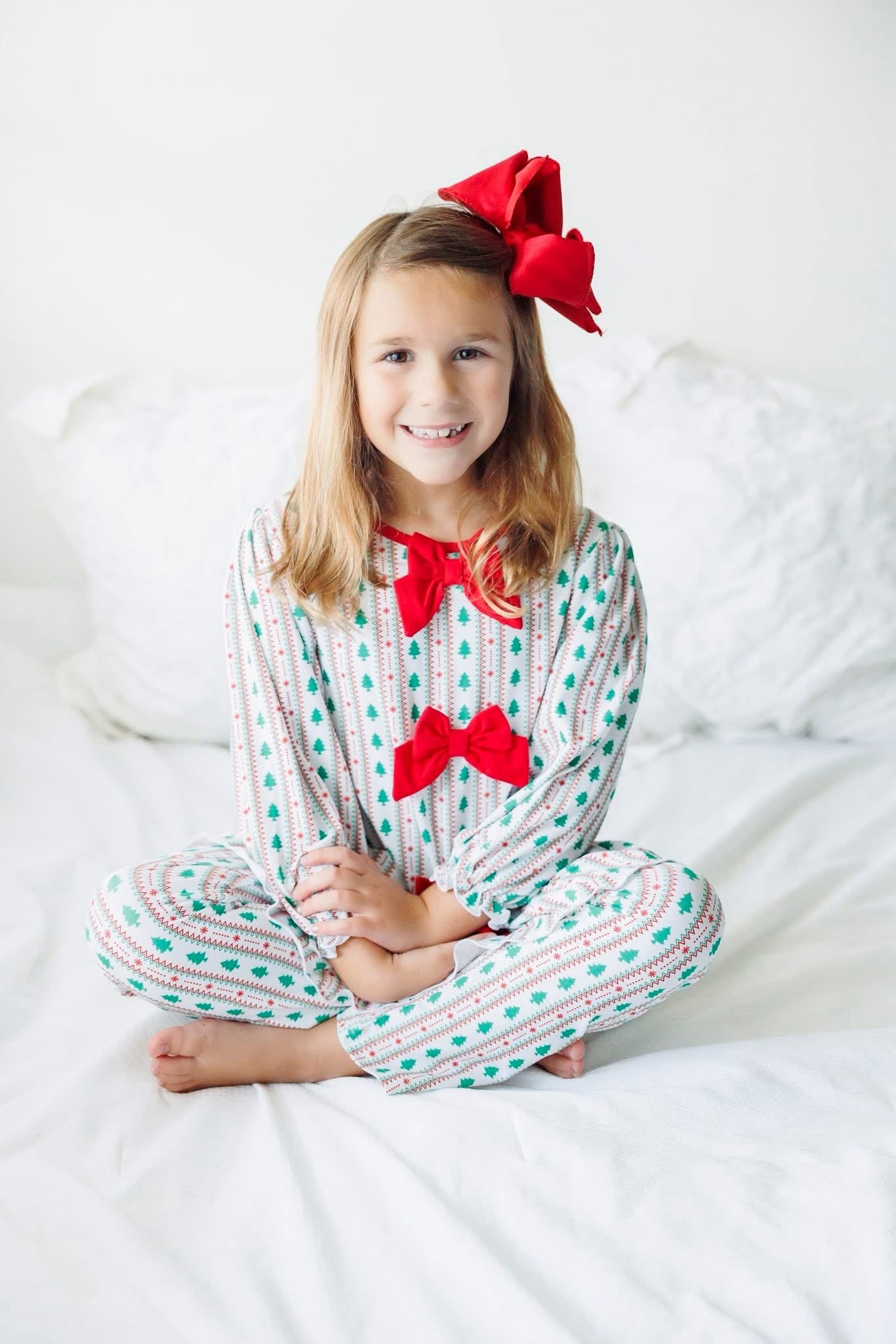 Tree Stripe Bow Girl Two Piece Classic Cozy