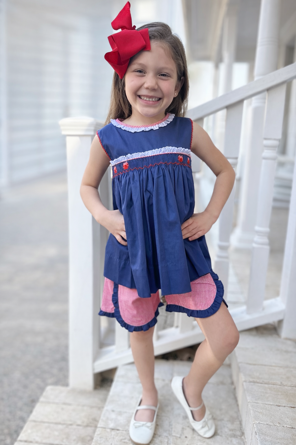 Apples on Navy Girl Short Set
