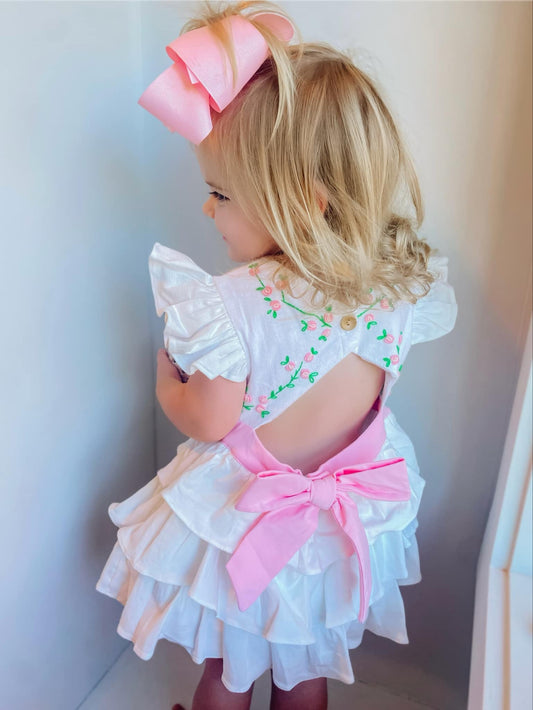 Embroidered Flowers Linen Skirted Bubble