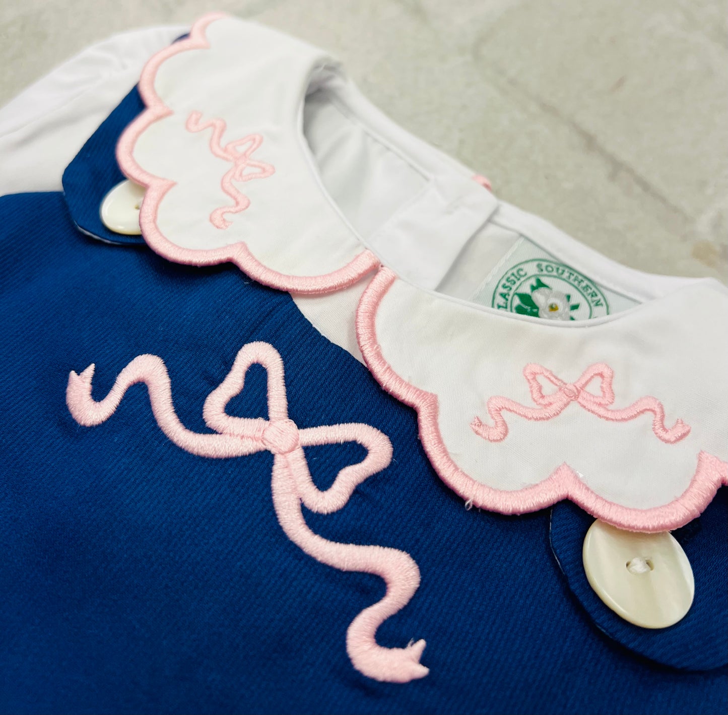 Navy Pique Bow Jumper-Includes Embroidered Bow Collar