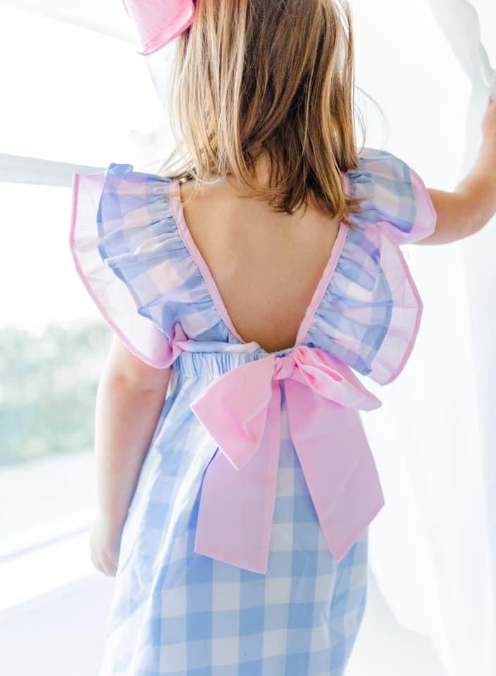 Pink and Blue Checked Dress with Bow in Back