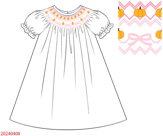 Smocked Pumpkins and Bows Bishop Dress