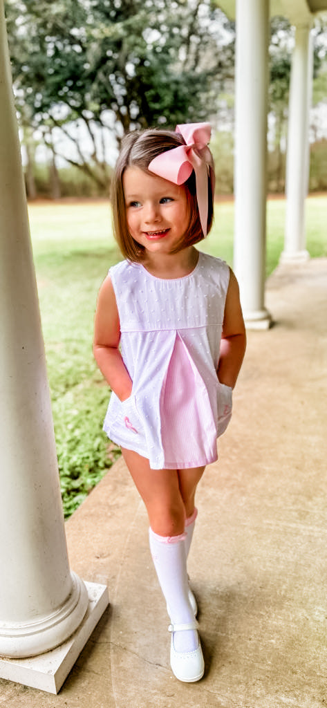Bows on White Swiss Dot Bloomer Set