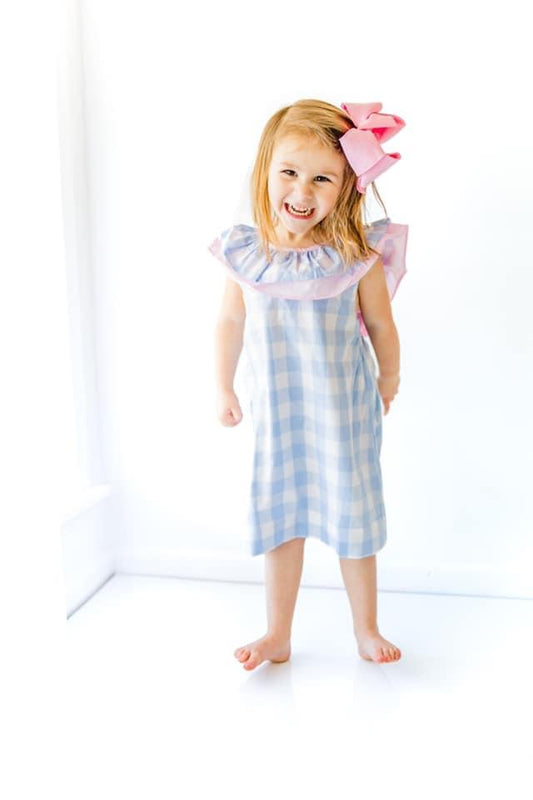 Pink and Blue Checked Dress with Bow in Back
