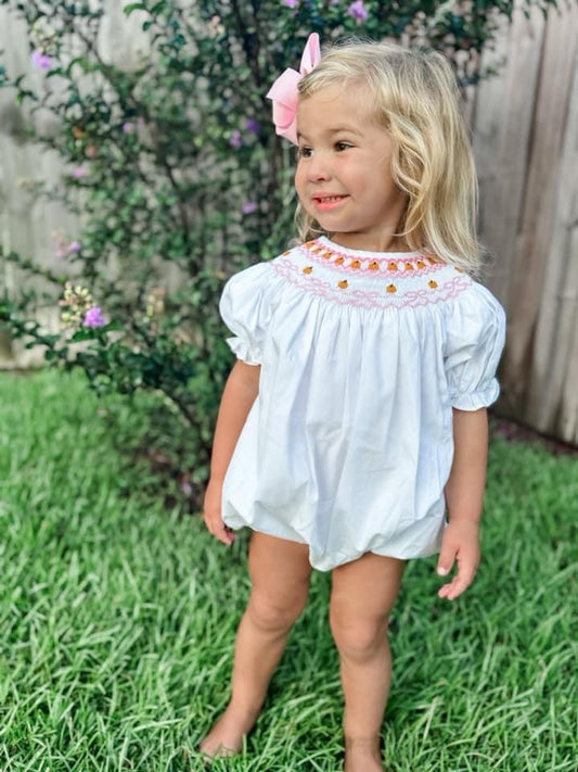 Smocked Pumpkins and Bows Girl Bubble