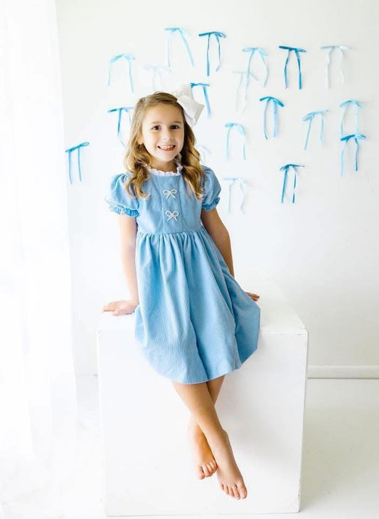 Pearl Bows on Blue Dress