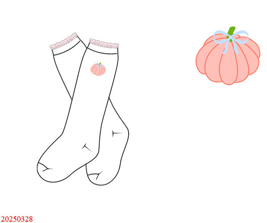 Embroidered Pumpkin Knee Socks