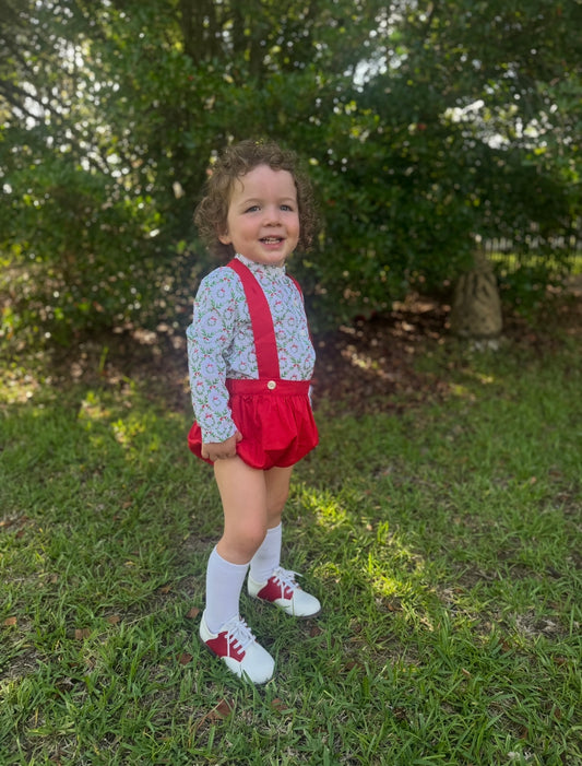 Wreath Lattice Corduroy Boy Bubble Romper