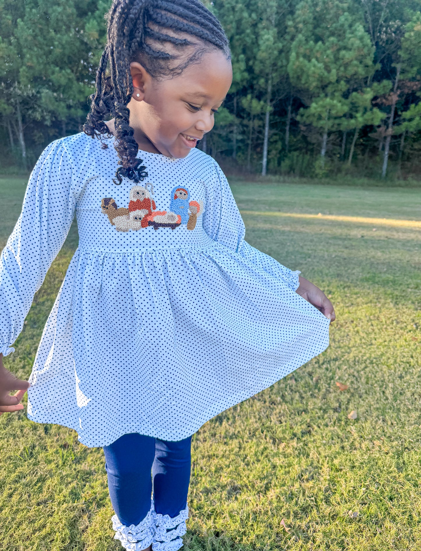 French Knot Nativity Girl Pant Set