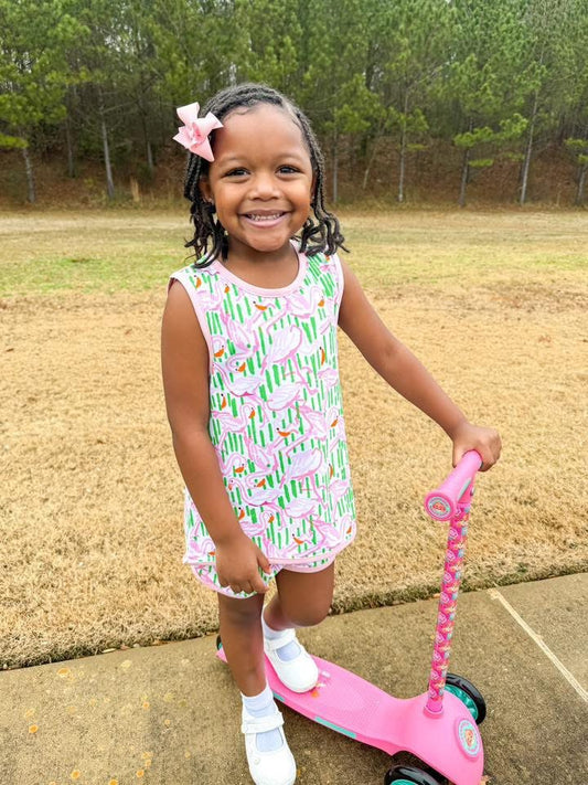 Flamingo Print Girl Short Set