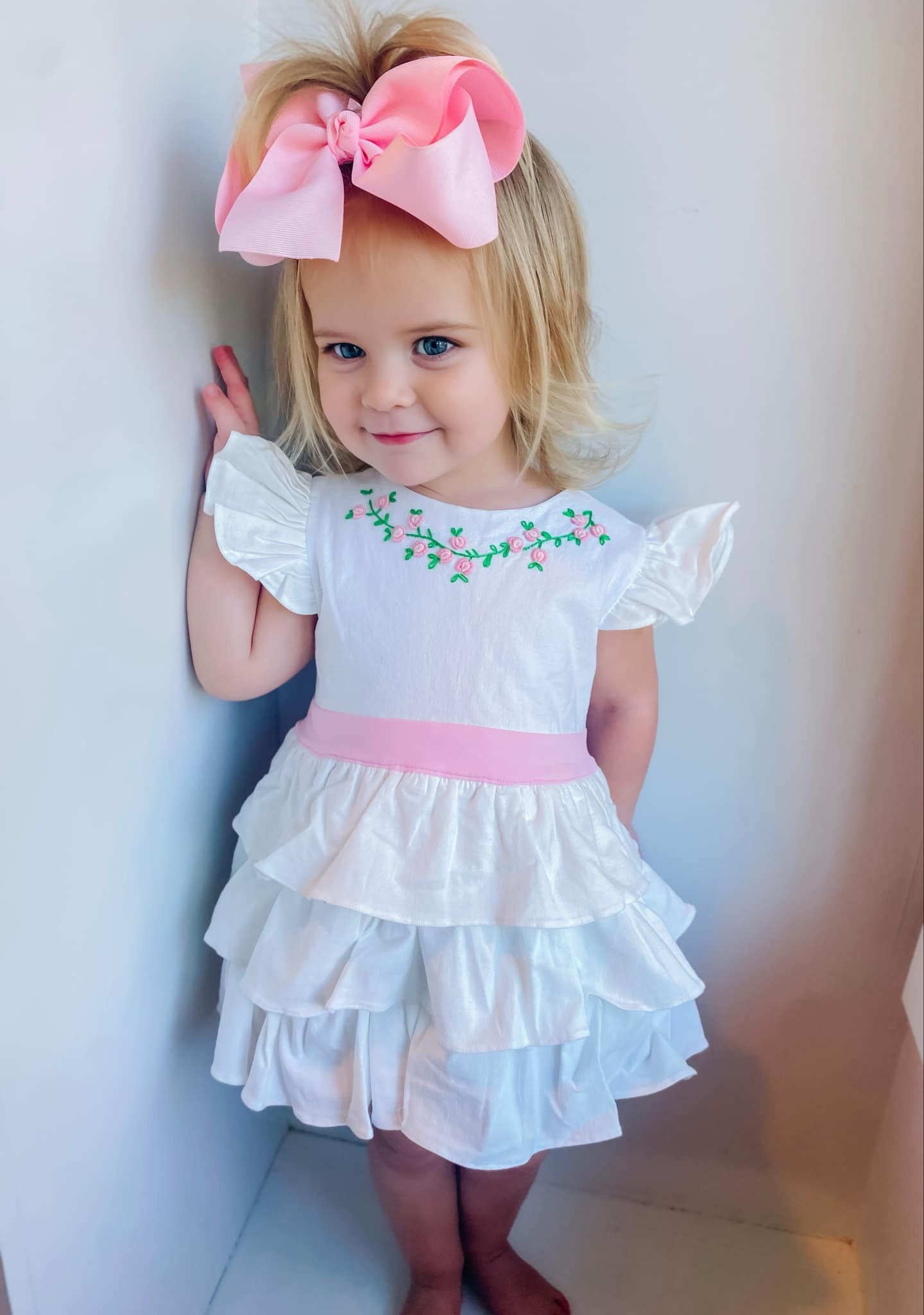 Embroidered Flowers Linen Skirted Bubble