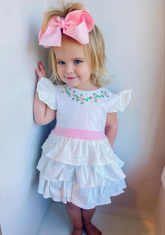 Embroidered Flowers Linen Skirted Bubble