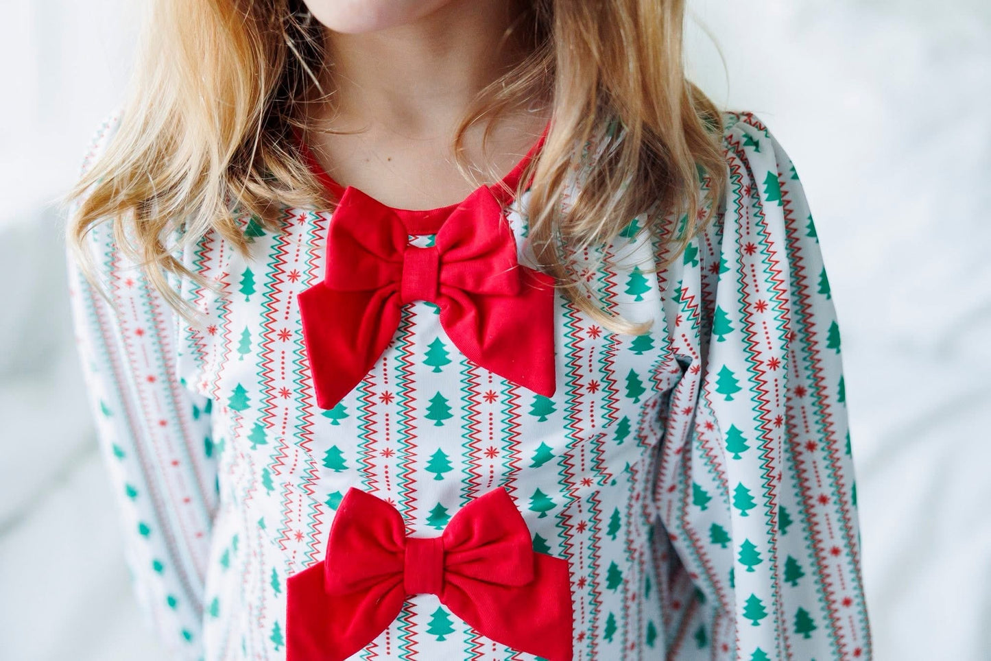 Tree Stripe Bow Girl Two Piece Classic Cozy