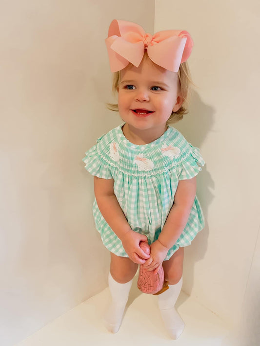 Mint Smocked Bunny Bubble