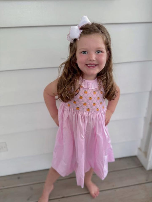 Pink Smocked Front Pumpkin Dress