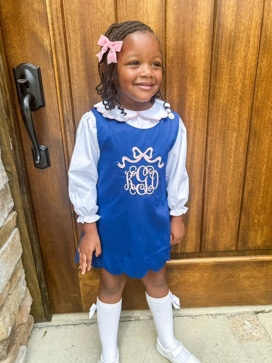 Navy Pique Bow Jumper-Includes Embroidered Bow Collar