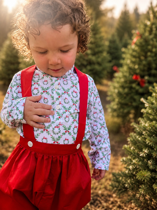 Wreath Lattice Corduroy Boy Bubble Romper