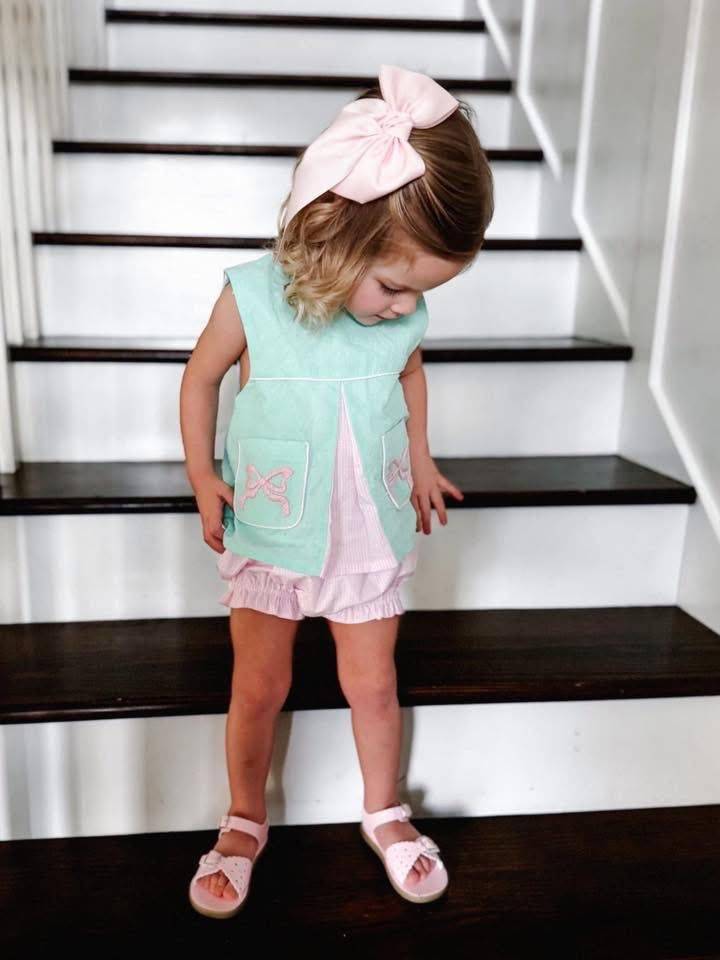 Embroidered Bows On Mint Bloomer Set
