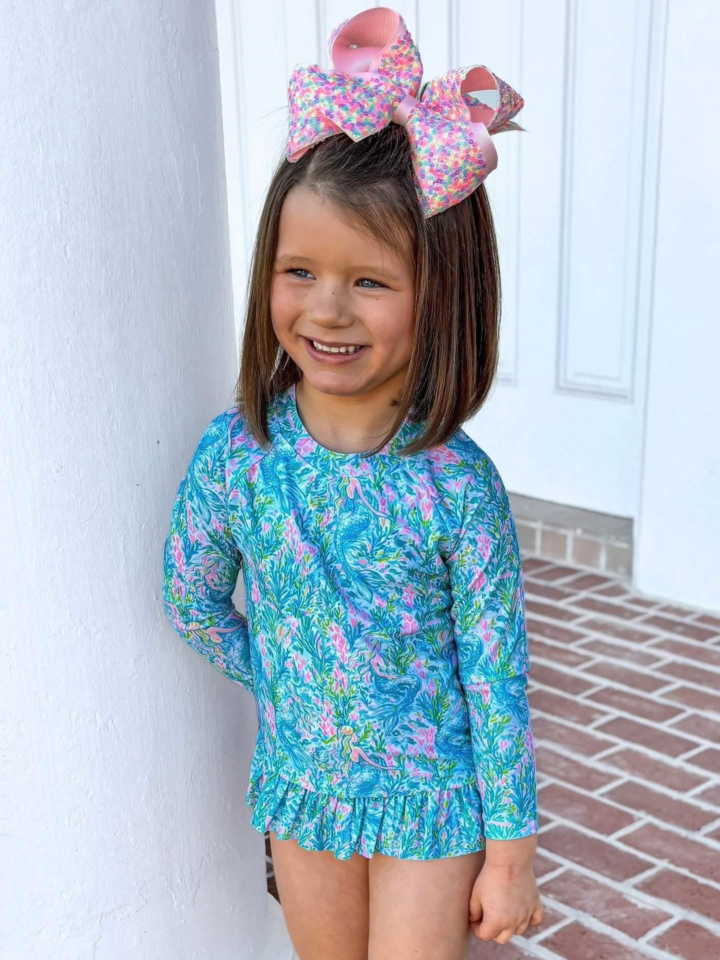 Coastal Coral Girl Two Piece Girl Rashguard Set