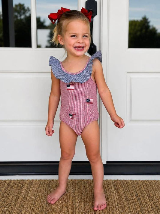 Flag Embroidered Swimsuit