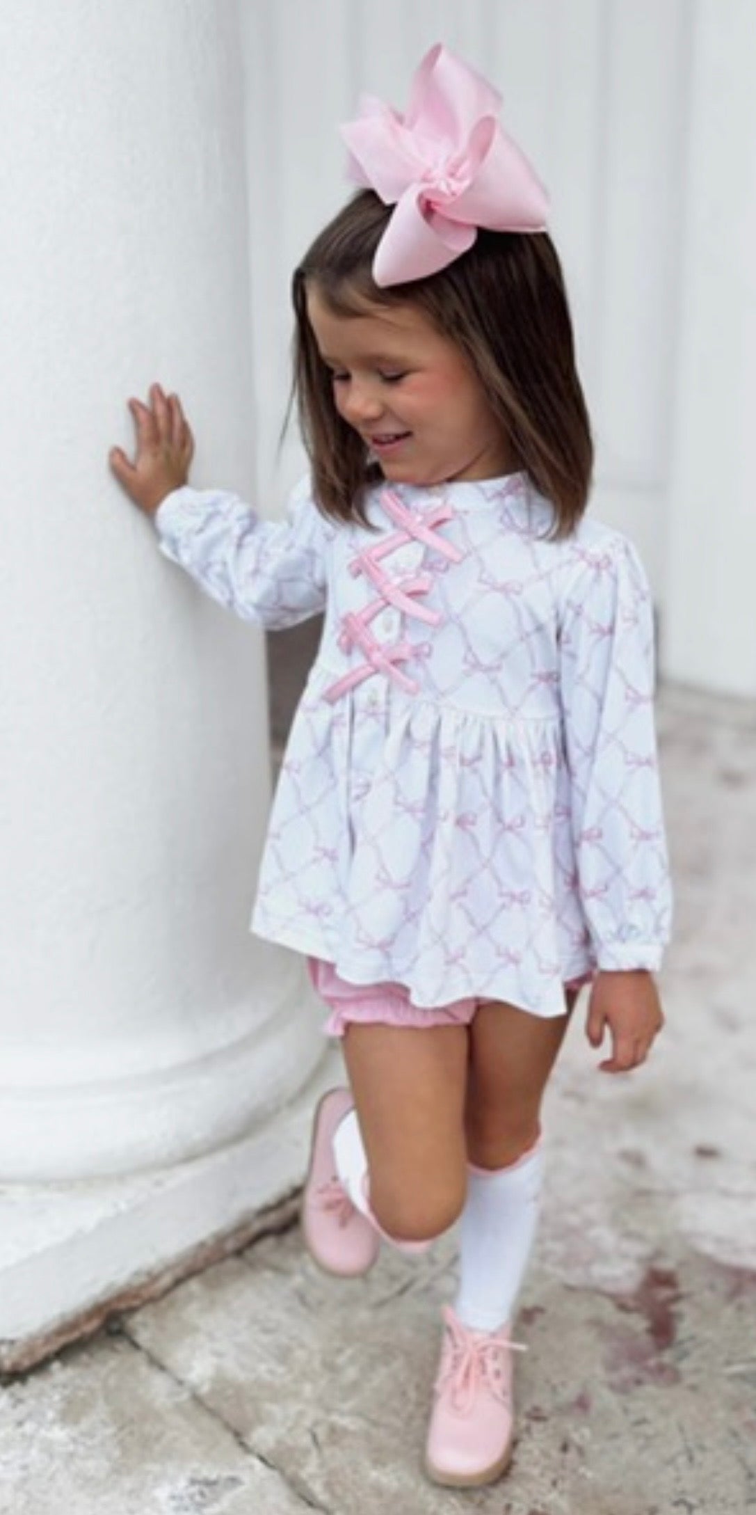 Blushing Bows Knit Long Sleeved Bloomer Set