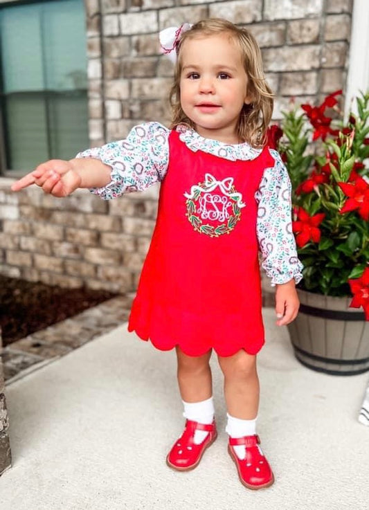 Red Embroidered Wreath Jumper with Holly Peter Pan Shirt